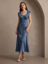 [Real Teal] SilkSilky-CA Cap Sleeve Dress 004