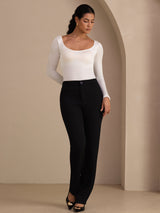 [White] SilkSilky-CA Long Sleeve U Neck Women's T-Shirt 006
