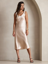[Champagne] SilkSilky-CA Sleeveless Scoop Neck Dress 006