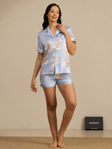 [Light Blue] SilkSilky-CA Short Sleeve Lapel Collar Women's Pajamas 006