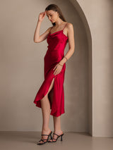 [Wine] SilkSilky-CA Spaghetti Strap Cowl Neck Dress 007