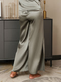 Pure Silk Solid Color Casual Split Hem Womens Pants
