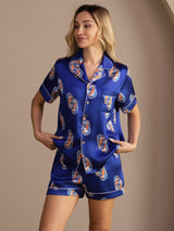 [Navy Seahorse] SilkSilky-CA Short Sleeve Lapel Collar Women's Pajamas 004