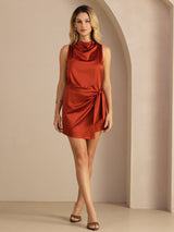 [Caramel] SilkSilky-CA Sleeveless Cowl Neck Dress 006
