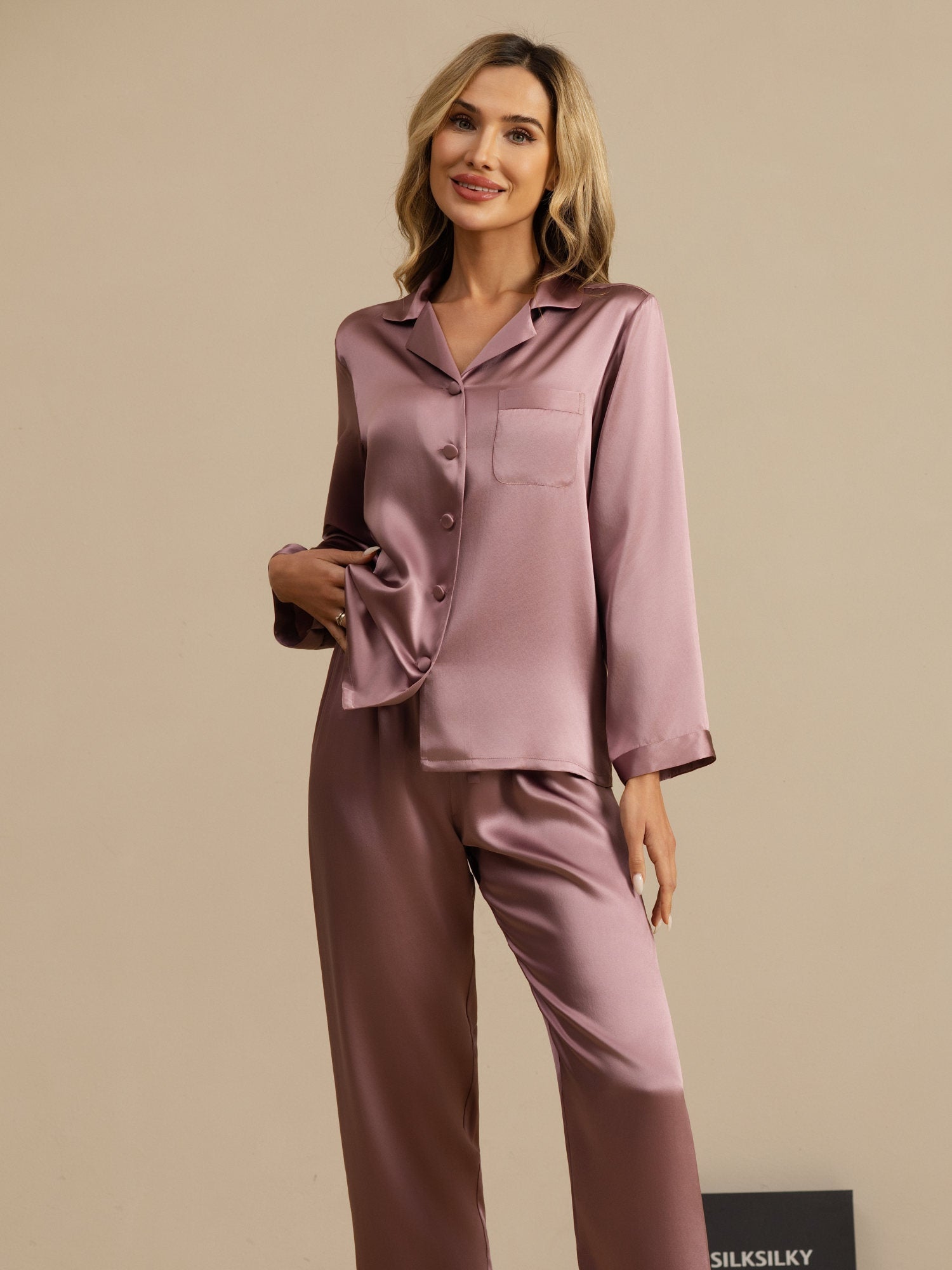 [Pale Mauve] SilkSilky-CA Long Sleeve Notch Collar Women's Pajamas 003