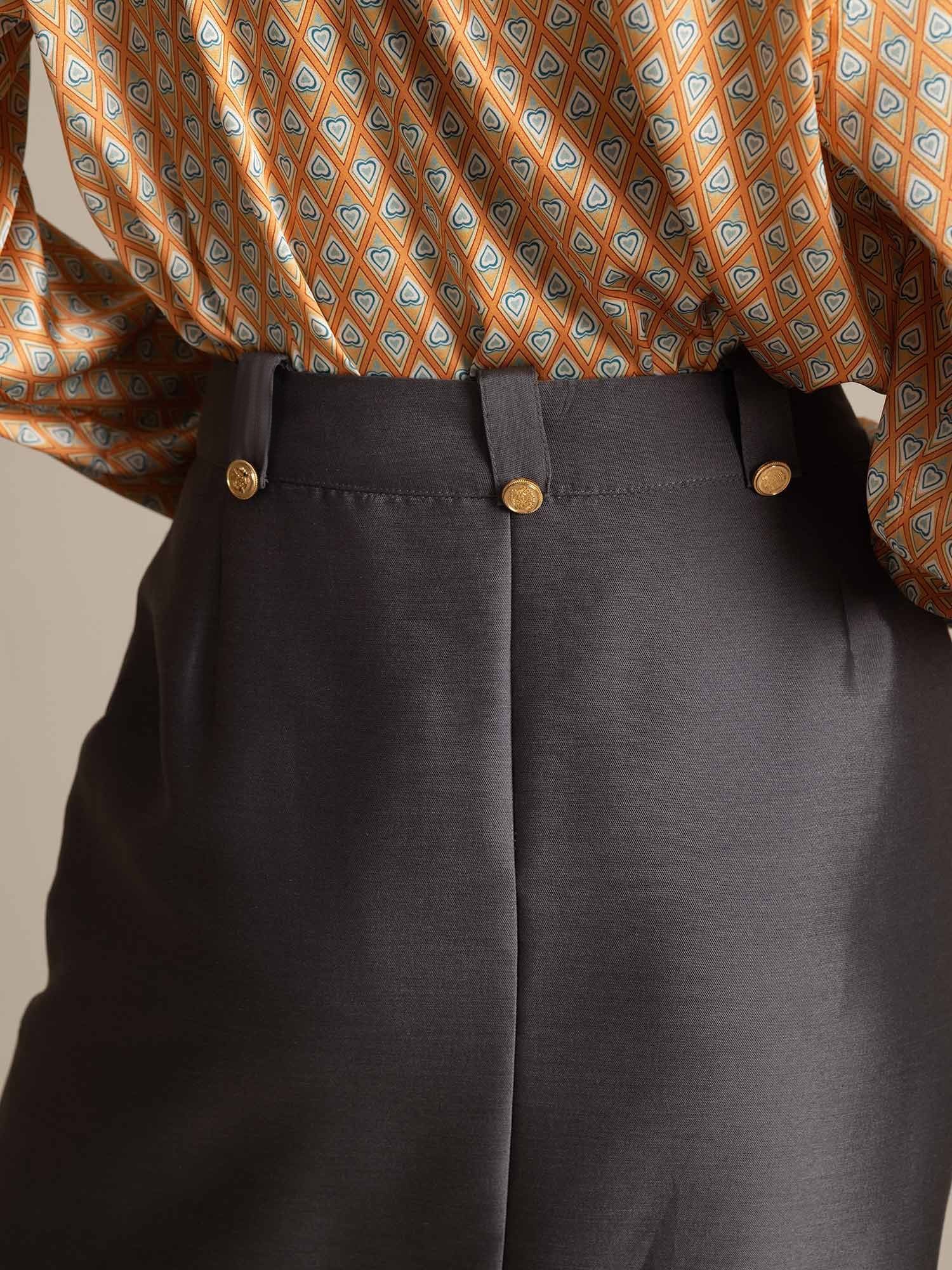 [Gray] SilkSilky-CA 32Momme Silk-Wool Blend Split Skirt 005,