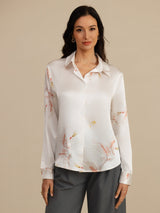 [White] SilkSilky-CA Long Sleeve Lapel Collar Women's Shirt 001