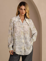 [Sage Blossom] SilkSilky-CA Long Sleeve Lapel Collar Blouse 001