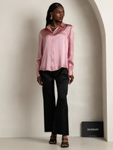 [Pink Stripe] SilkSilky-CA Long Sleeve Lapel Collar Women's Shirt 008