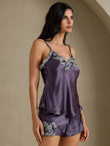 [Purple Gray] SilkSilky-CA Spaghetti Strap V Neck Camisole Set 005