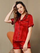[Wine] SilkSilky-CA Short Sleeve Notch Collar Women's Pajamas 003