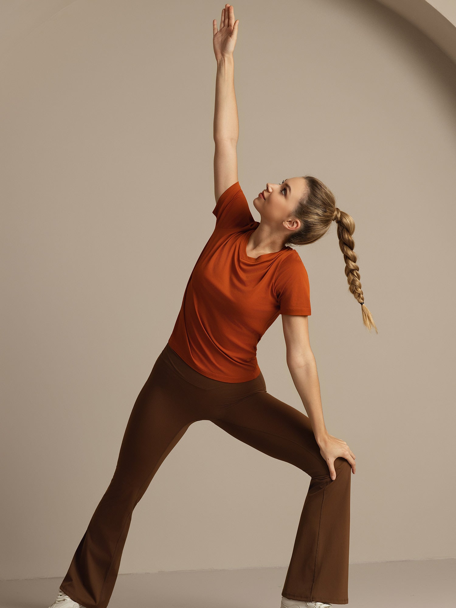 [Orange] SilkSilky-CA 100% High-Twist Silk Jersey Short Sleeve V Neck Women's T-Shirt 009