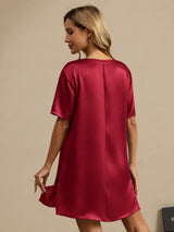 [Dark Red] SilkSilky-CA Half Sleeve V Neck Nightgown 002