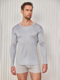 SilkSilky CA Silk Knitted Long Sleeve Round Neck Men's T Shirt LightGray 004