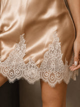 [Champagne] SilkSilky-CA Spaghetti Strap V Neck Nightgown 004