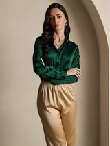 [Dark Green] SilkSilky-CA Long Sleeve Lapel Collar Women's Shirt 007