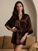 [Coffee] SilkSilky-CA 3/4 Sleeve Women's Robe 001