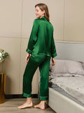 SilkSilky-CA Pure Silk Long Sleeve Lapel Women's Pajamas Green 006