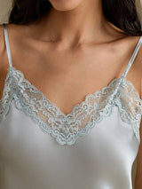 [Grayish Blue] SilkSilky-CA Spaghetti Strap V Neck Nightgown 004
