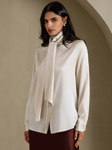 [Light Gray] SilkSilky-CA Long Sleeve High Neck Women's Blouse 003