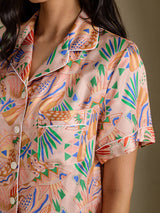 [Pink Fauna] SilkSilky-CA Short Sleeve Notch Collar Women's Pajamas 006