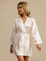 [White] SilkSilky-CA 3/4 Sleeve Women's Robe 004