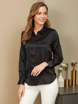 [Black] SilkSilky-CA Long Sleeve Lapel Collar Women's Shirt 001