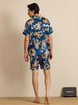 [Navy Dragon] SilkSilky-CA Short Sleeve Lapel Collar Men's Pajamas 002