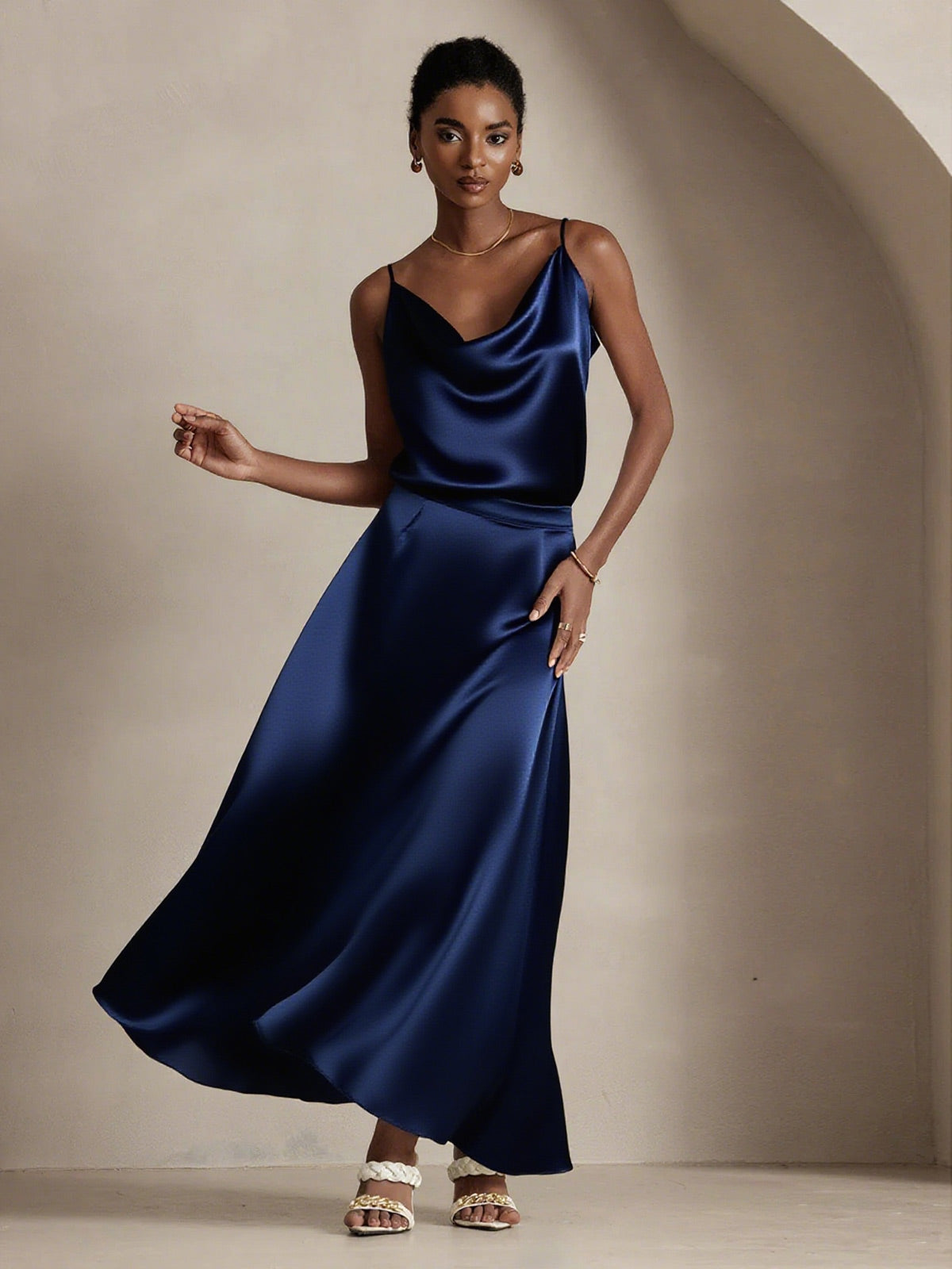 [Dark Blue] SilkSilky-CA 19Momme Silk Skirt 001