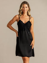 [Black] SilkSilky-CA Spaghetti Strap V Neck Nightgown 003
