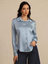 [Grayish Blue] SilkSilky-CA Long Sleeve Lapel Collar Women's Shirt 001