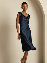 [Dark Blue] SilkSilky-CA Sleeveless Cowl Neck Dress 007