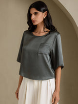 [Dark Gray] SilkSilky-CA Half Sleeve Women's T-Shirt 005