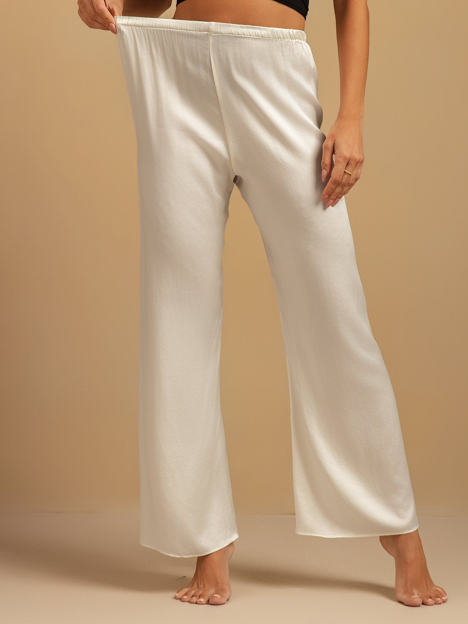 [White] SilkSilky-CA 19Momme Washable Silk Womens Sleep Bottoms 003,