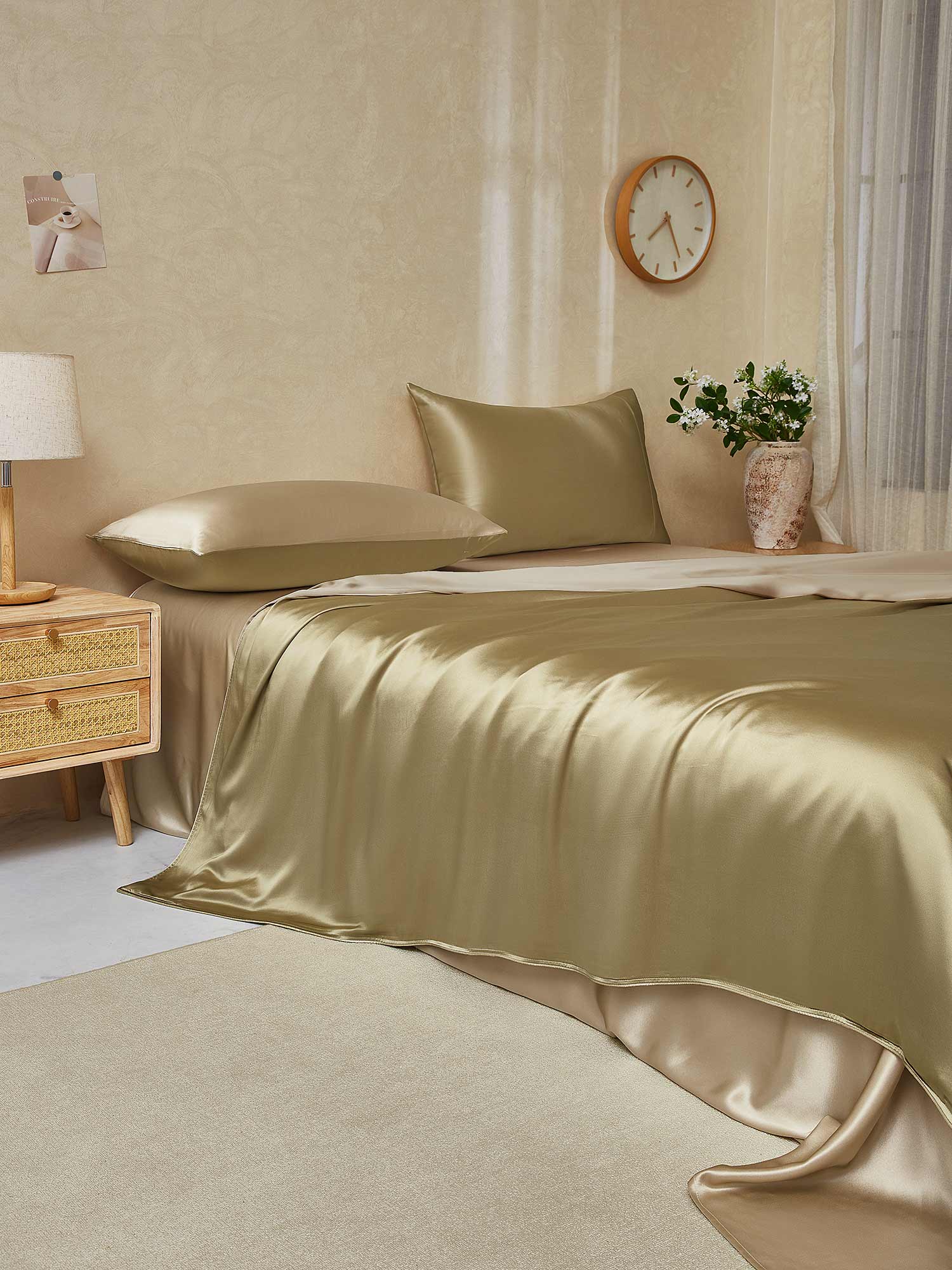 [Beige+Khaki] SilkSilky-CA 19Momme Pure Silk Bedding Set 003,