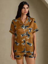 [Brown Lion] SilkSilky-CA Short Sleeve Notch Collar Women's Pajamas 001