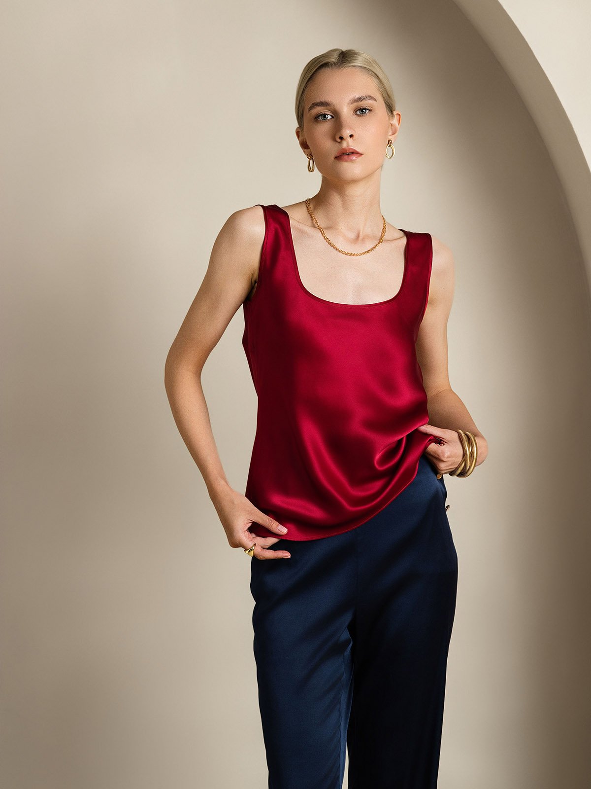 SilkSilky-CA 19Momme Silk U Neck Camisole Wine 001