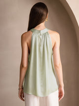 [Light Green] SilkSilky-CA Sleeveless Halter Women's T-Shirt 002