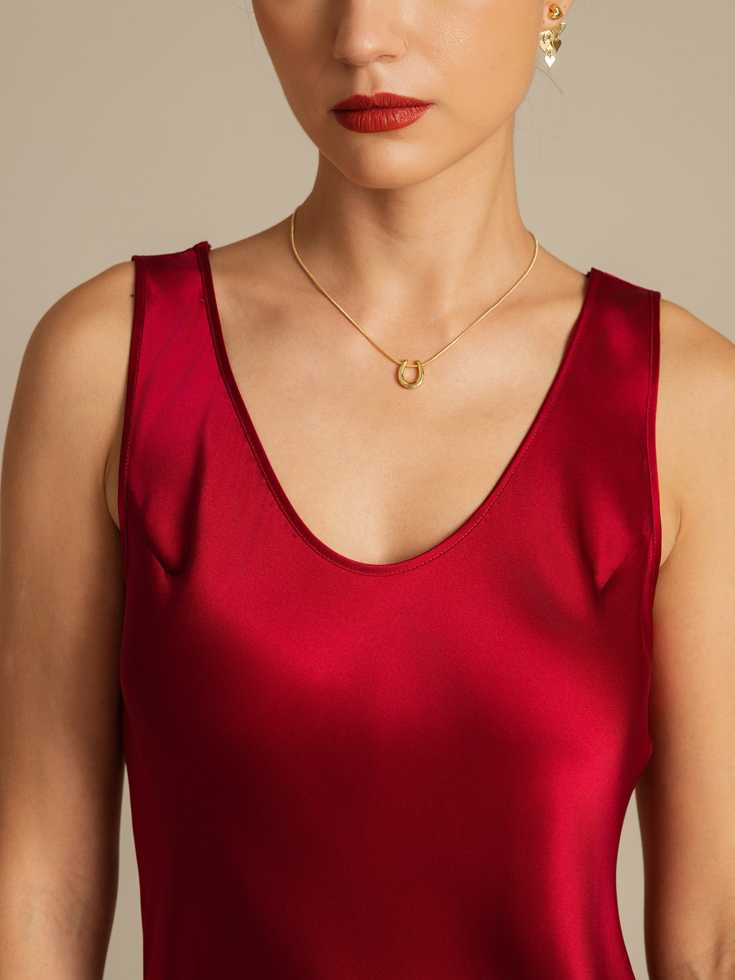 [Wine] SilkSilky-CA Pure Silk Round Neck Dress 004,