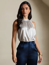 [Light Gray] SilkSilky-CA Sleeveless Halter Women's T-Shirt 001