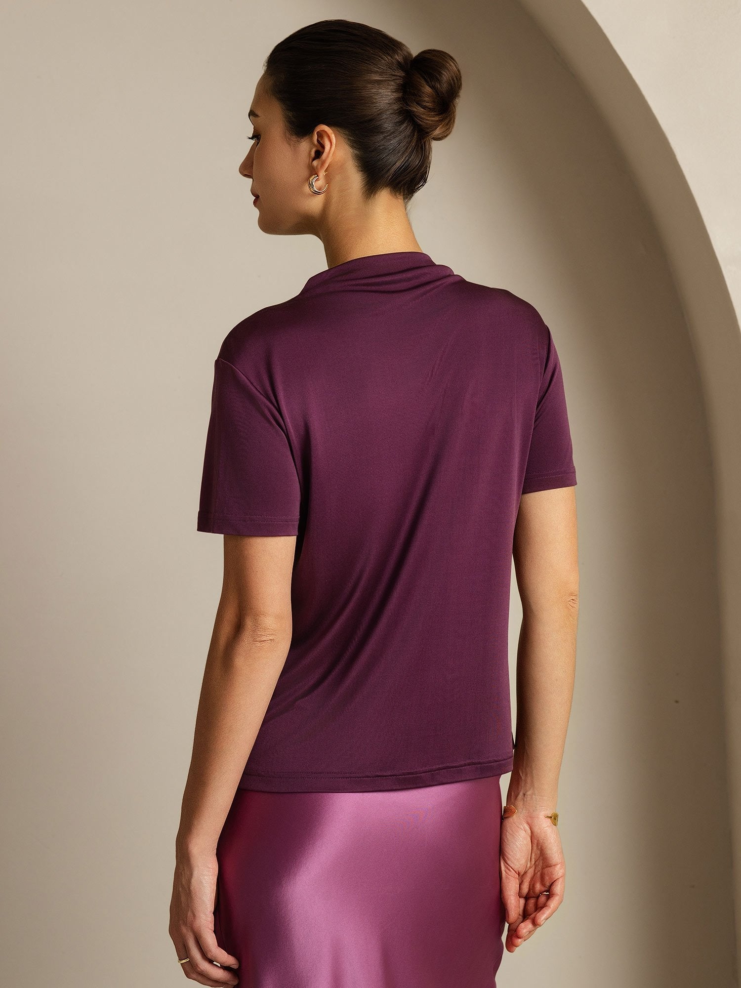[Purple] SilkSilky-CA Pure Silk Collar Women's T-Shirt 002