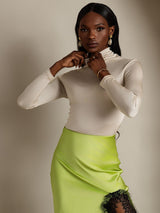 [Beige] SilkSilky-CA Silk Jersey Long Sleeve Turtle Neck Women's T-Shirt 004
