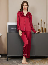 [Dark Red] SilkSilky-CA Long Sleeve Lapel Collar Women's Pajamas 004