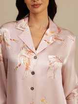 [Pink] SilkSilky-CA Long Sleeve Lapel Collar Nightshirt 005