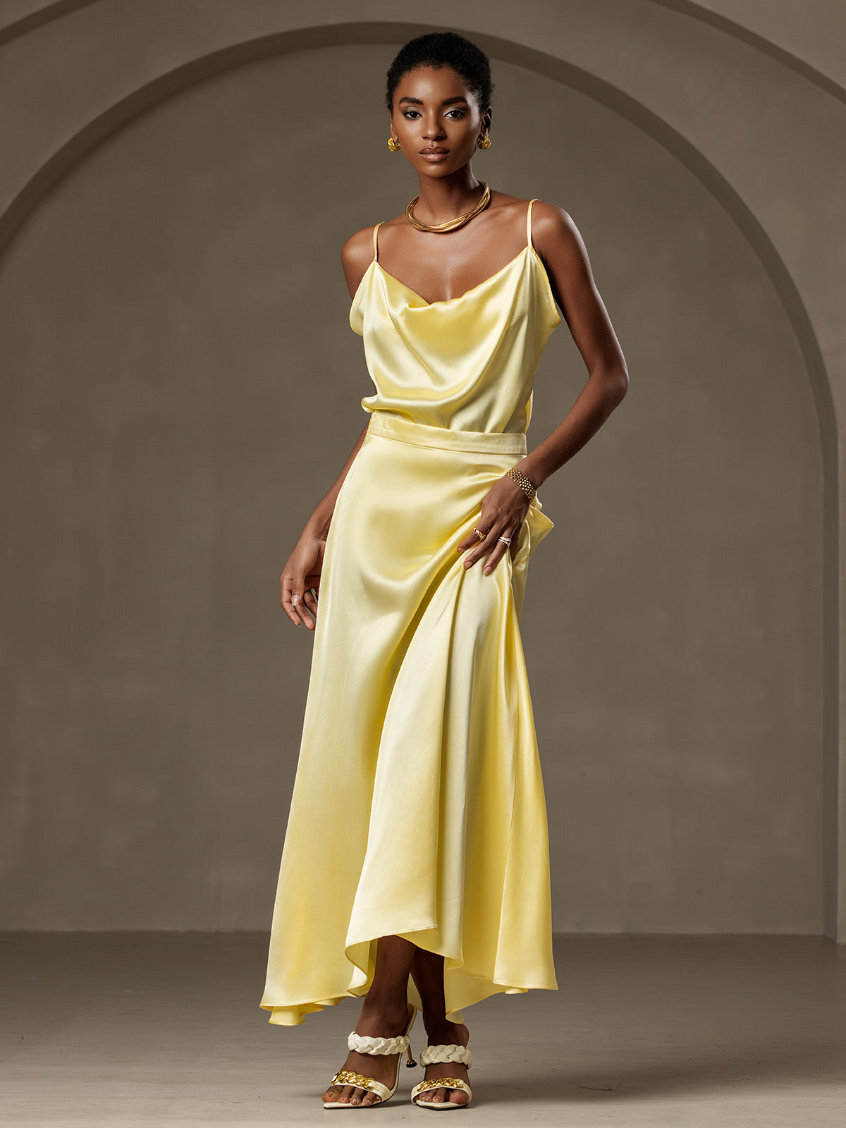 [Light Yellow] SilkSilky-CA 19Momme Silk Skirt 005