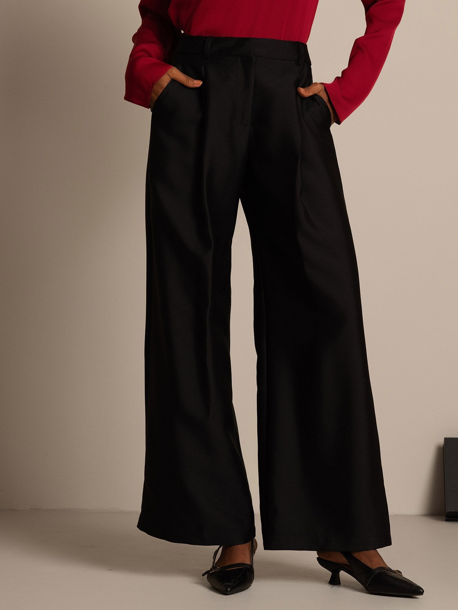 [Black] SilkSilky-CA 32Momme Silk-Wool Blend Womens Pants 003,