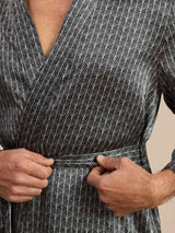 [Black Ginkgo] SilkSilky-CA Long Sleeve V Neck Men's Robe 006