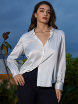 [White] SilkSilky-CA Long Sleeve Lapel Collar Women's Shirt 001