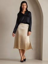 [Black] SilkSilky-CA Long Sleeve Lapel Collar Women's Shirt 003