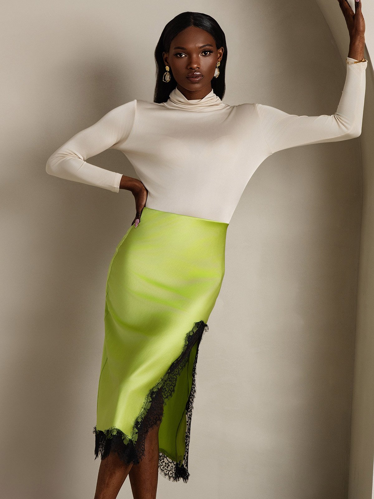 [Mint Green] SilkSilky-CA 19Momme Silk Split Skirt 003